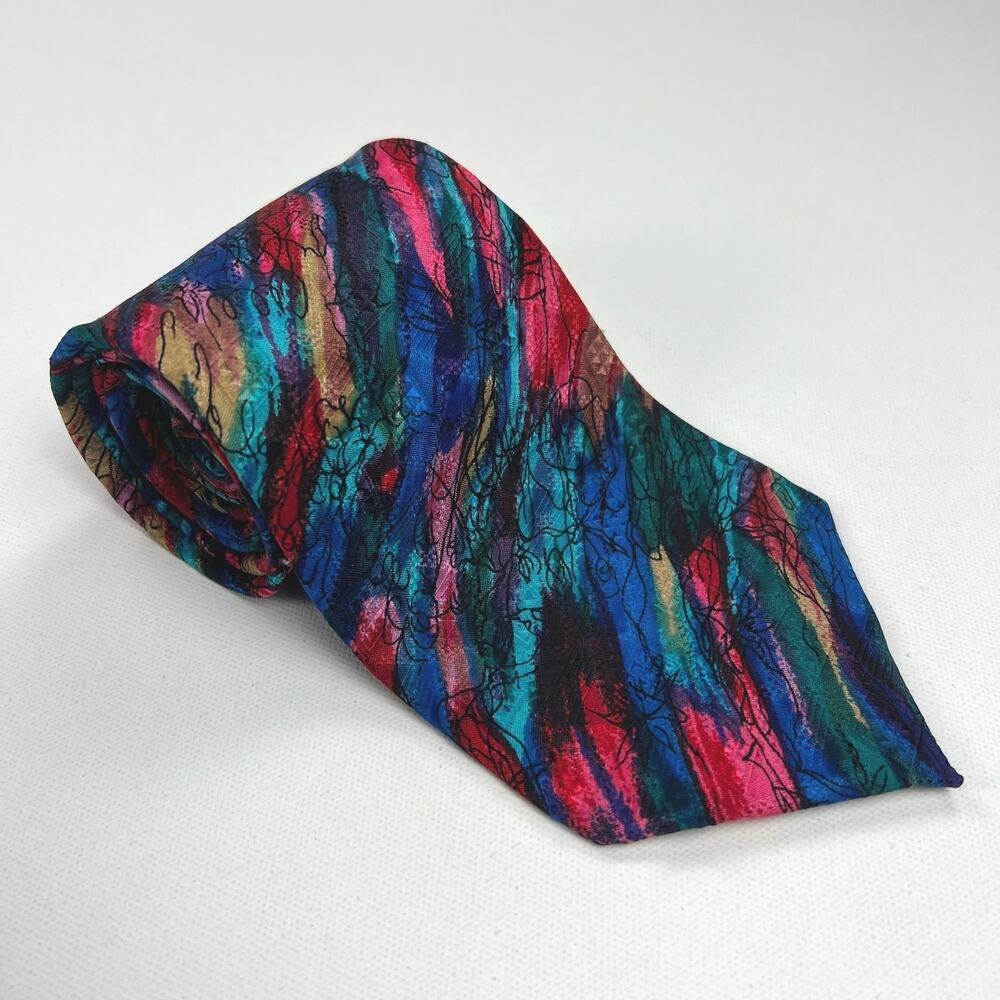 Jerry Garcia Vintage Vibrant Watercolor 100% Silk Tie Red Blue Green